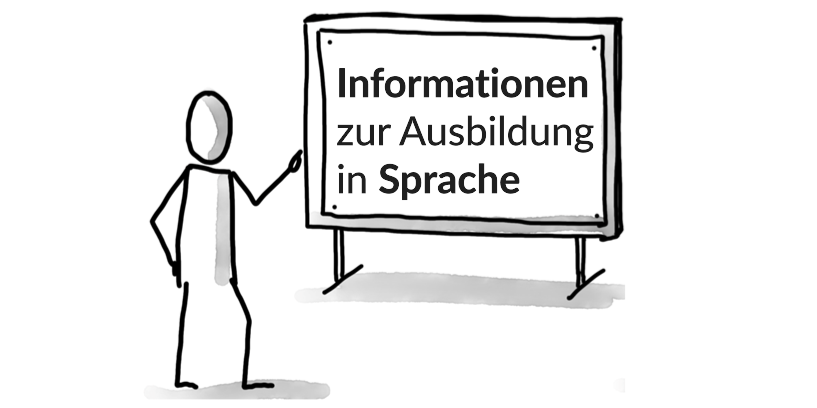 Ausbildung in der Fachrichtung SPRACHE_Figur neben flipchart