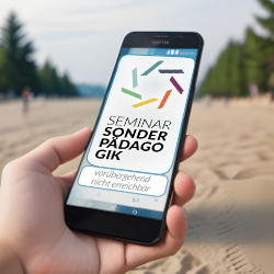 gehaltenes smartphone mit Strandszene im Hintergrund mit dem Hinweis "vorübergehend nicht erreichbar"
