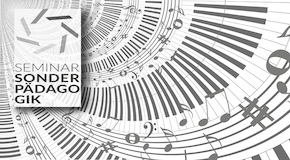 Klaviertastatur und Noten in Endlosspirale mit Logo des Seminars