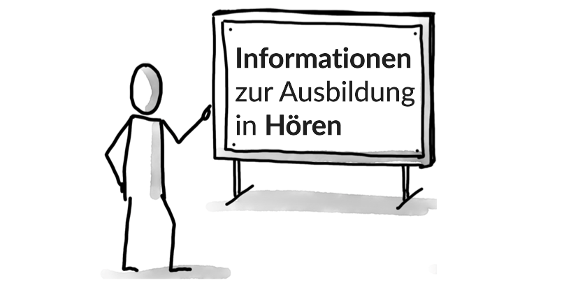 Ausbildung in der Fachrichtung HÖREN_Figur neben flipchart